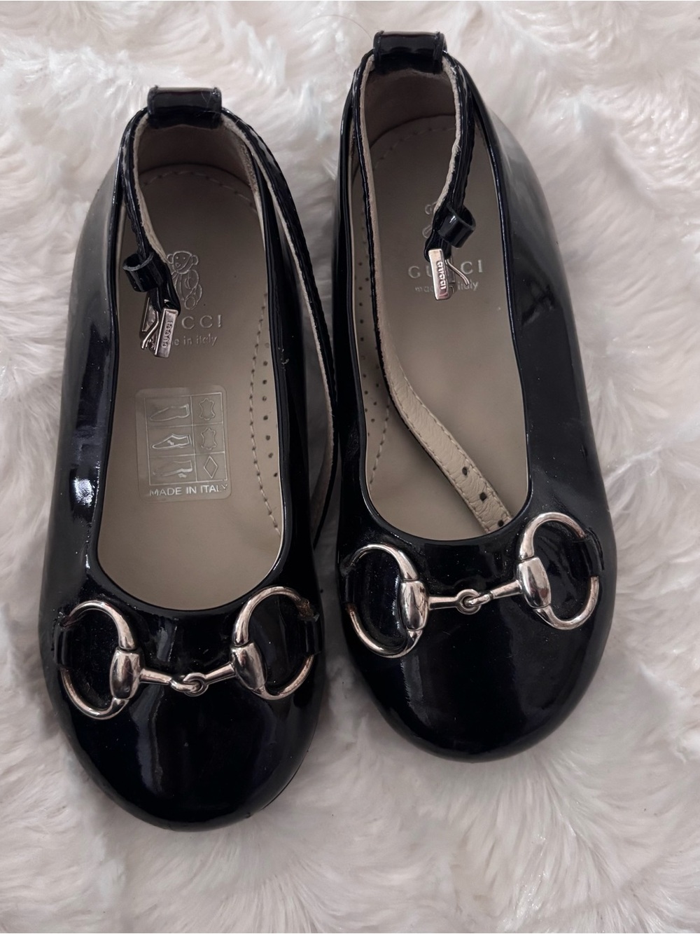 Gucci Black Patent Leather Horsebit Flats with Ankle Strap
